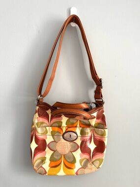 Fossil - Key-Per Floral, Crossbody Bag, Coated Canvas, Satchel, Retro, 1970’s